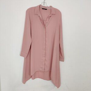 LC Waikiki Modest Women's Tunic Size 38 Standard Fit Pink Buttoned Asymmetrical